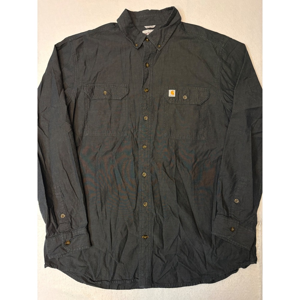 Carhartt Mens XL Tall Relaxed Fit Button Down Shirt Charcoal Gray Long Sleeve